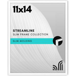 Americanflat 11x14 Picture Frame with Shatter-Resistant Glass - Streamline Collection - Thin Border Picture Frame for Wall Display - Hanging Hardware Included - White