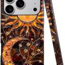 Case for iPhone 17 Pro,Fits Glossy Case Design for Girl Women,Celestial Stained Glass Sun Moon Flower