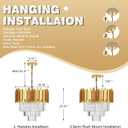 3-Tier 15.8" Crystal Gold Chandelier Modern Crystal Pendant Chandeliers 5 Lights Round Hanging Lighting for Dinning Room Kitchen Island Bedroom Living Room Foyer Entryway, E12, Diameter 15"