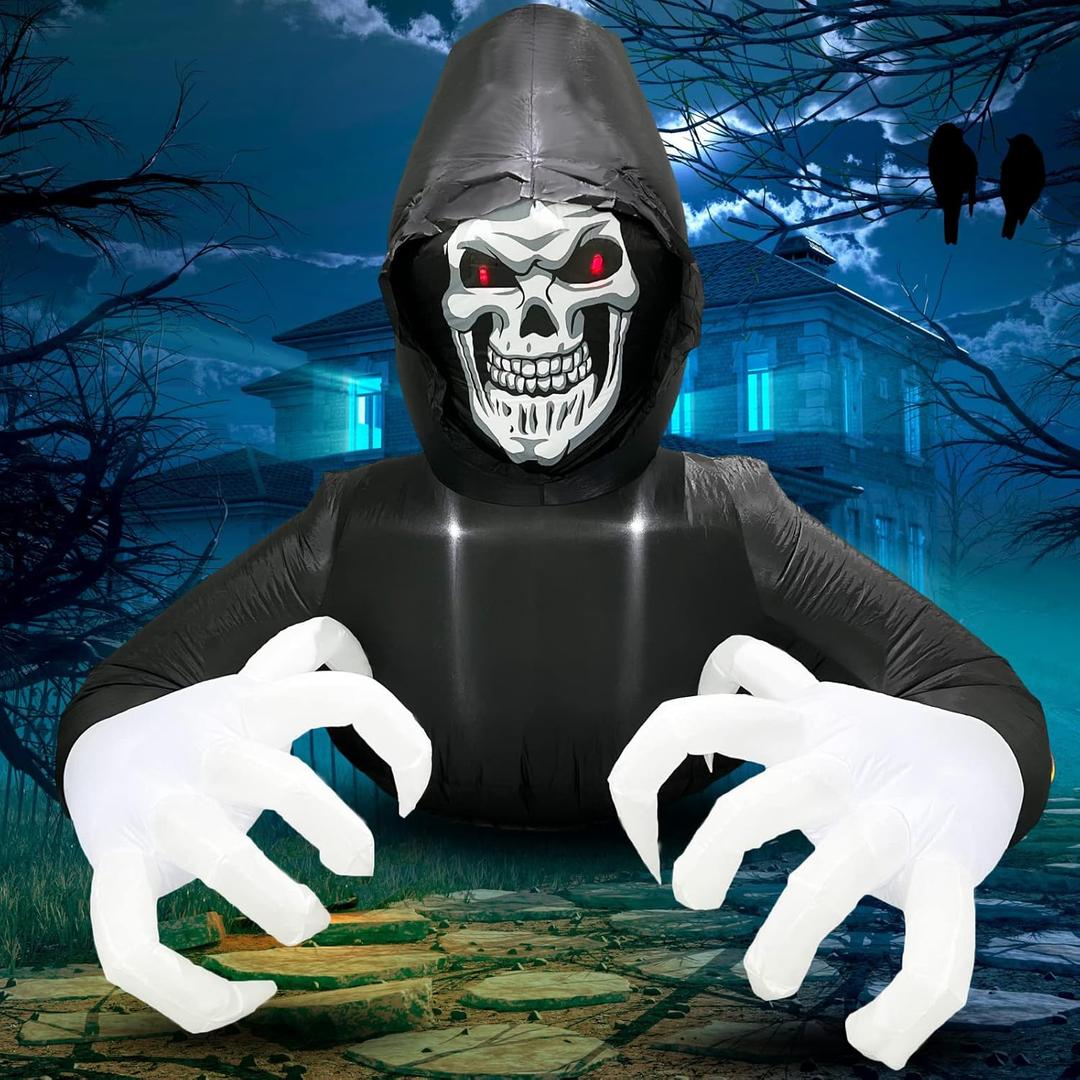Buheco Inflatable Halloween Decorations Outside Grim Reaper 6FT Giant Scary Blow Up Skeleton Spooky Ghost Outdoor Yard Decor Inflatables Built in LED Lights for Indoor and Lawn Garden Party Holiday