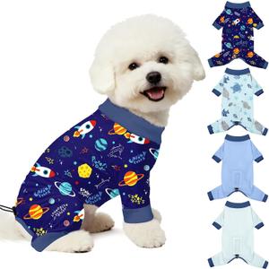 Bienbee Dog Pajamas, 4 PCS Dog Jammies Onesie Pjs Soft Stretchy Doggie Pajamas Dogs Clothes Costume for Medium Dogs Boy Girl(Rockets and Marine Animals Set)-M