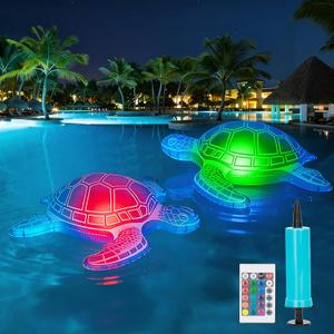 26.5inch Solar Pool Floats Lights, IP68 Waterproof Solar Powered Floating Pool Lights, 16 RGB Colors Turtle Inflatable Light Up Pool Float for Above Ground Pools, Outdoor Swimming Pool Decorations