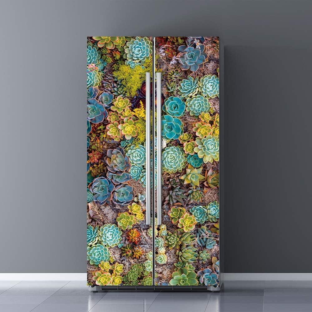 Nature Art Self Stick Vinyl Door Mural Sticker, Peel and Stick Removable Refrigerator Wrap Decal, Succulent Plant, 32.3x78.7, 2 Pcs Set