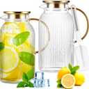 Glass Pitcher with Lid,2 PACK 64 oz/1.9 Liter Stripes for Fridge,Iced Tea,Cold Brew,Sangria,Lemonade,Heat Resistant Borosilicate Water Jug for Hot/Cold Drinks and Milk,Glass Water Carafe