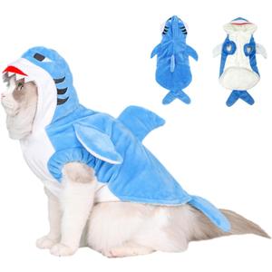 Shark Dog Costume Puppy Hoodie Halloween Pet Pajamas Outfit Coat for Small Medium Large Dogs Cats(Blue, L) (Blue Shark)