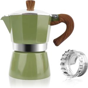 ShanSon Moka Pot Stovetop Espresso Maker 3 Cup 5 oz Italian Coffee Maker Manual Cuban Coffee Percolator Machine Italian Espresso Greca Coffee Maker for Cappuccino or Latte,Green
