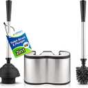 UMIEN Toilet Brush and Plunger Set 18-in - Updated 2025 No-Rust - Stainless Steel Design - Long Handles - with Freestanding Canister