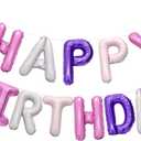 Purple Pink Happy Birthday Balloon Banner, 16 Inch Foil Mylar Happy Birthday Balloons Letters, Reusable Happy Birthday Sign, Pink and Purple Birthday Decorations for Women and Girls