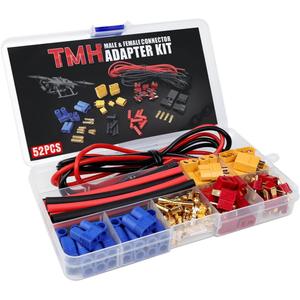 TMH 52 Pcs T-Plug EC3 XT60 Male and Female Plug Adapter Connector Kit with 14 AWG Silicone Wire + Heat Shrink Tubing, Compatible for RC ESC Lipo Battery Motor (Total 52 PCS)