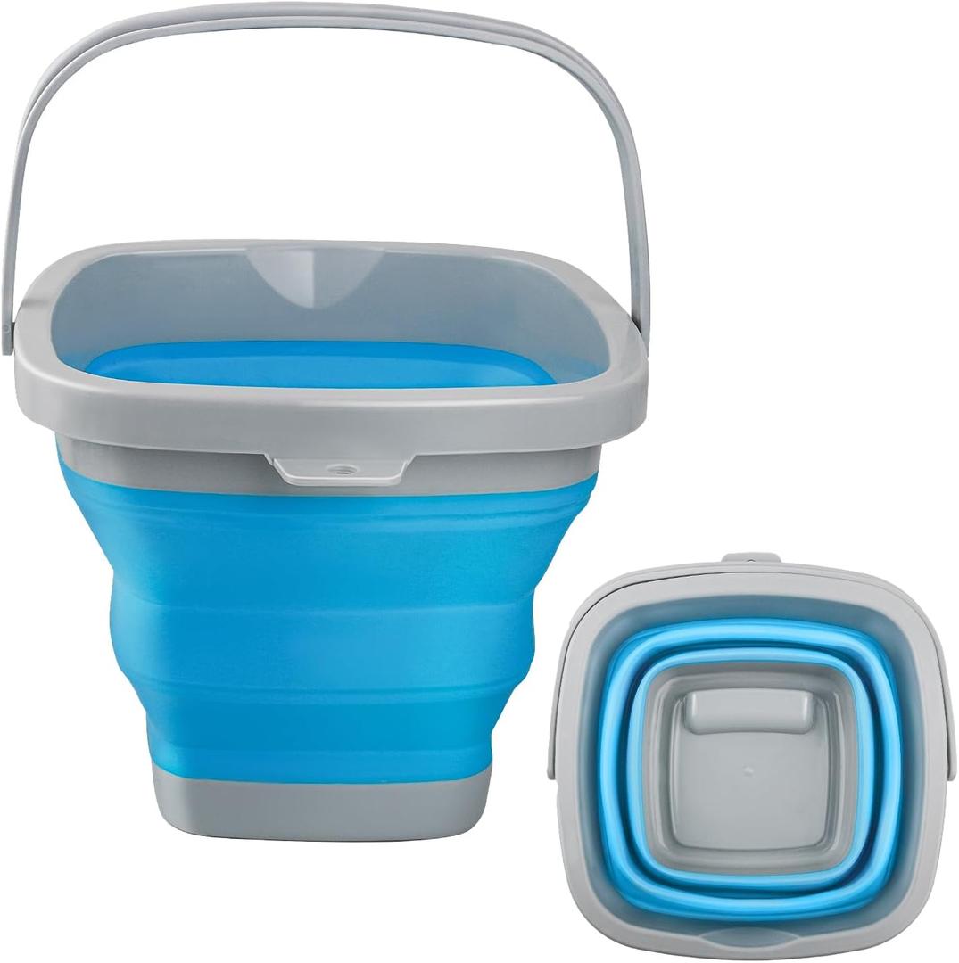 Collapsible Mop Bucket and Ice Bucket-5L(1.3 Gallon) Household Cleaning Silicone Dust Mops Bucket, Portable Bathroom Cleaning Supplies Square Bucket for Cleaning (Blue)