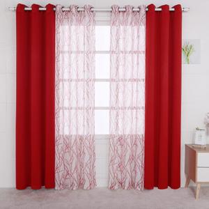 BONZER Mix and Match Curtains - 2 Pieces Branch Print Sheer Curtains and 2 Pieces Blackout Curtains for Bedroom Living Room Grommet Window Drapes, 37x63 Inch/Panel, Red, Set of 4 Panels BONZER Mix and Match Curtains - 2 Pieces Branch Print Sheer Curtains and 2 Pieces Blackout Curtains for Bedroom Living Room Grommet Window Drapes, 37x63 Inch/Panel, Red, Set of 4 Panels