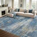 9x12 Ft Extra Large Washable Area Rugs for Living Room, Soft Non-Slip Modern Abstract Print Pattern Carpet for Bedroom Indoor Floor Nursery Home Decor (Blue/Gold)