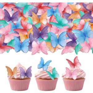 52 pieces edible wafer paper butterfly cake decoration, suitable for weddings, birthdays, Christmas parties to decorate cookies, donuts, cocktails, cupcake tops (Watercolor mixing)