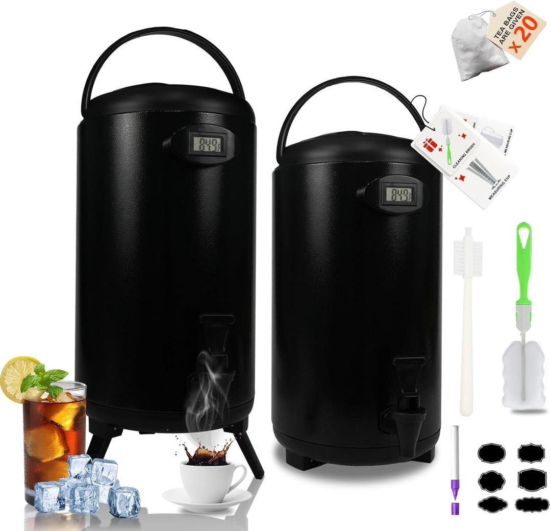 Insulated Beverage Dispenser 3.2 Gallon - Thermal Haot Beverage Dispenser for Parties, Hot Drink Dispenser with Spigot for Hot Water Coffee Tea Milk Cocoa, Black, 2 PACK, Non-Electric, NEW