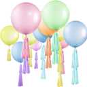 36 Inch Large Pastel Balloons, 12 Set Macaron Balloons with Tassels, Giant Latex Balloons for Birthday Party, Baby Shower, Bridal Shower, Easter, Wedding, Gender Reveal, Party Decorations