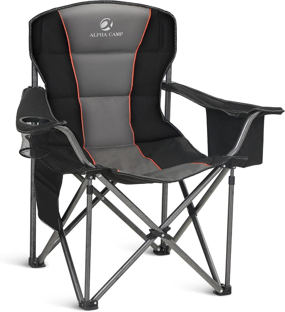 ALPHA CAMP Camping Chair 2 Pack Portable Chair with 3-Can Cooler Folding Chair with Side Pocket and Cup Holder, Collapsible for Camping, Tailgates, Beach, Fishing and Sports,2PC, 1PC