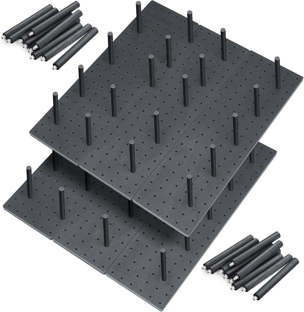 Kigley 6 Pcs Wood Pegboard Drawer Organizer with 48 Pegs Wood Peg Board System Peg Drawer Organizers for Kitchen Dishes Plate Pegboard Food Containers(20.98x5.91,Dark Gray)