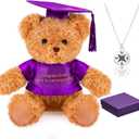 Zhanmai 3 Pcs 2026 Graduation Gift Set Include Graduation Plush Bears Inspirational Compass Necklace with Box for Preschool Kindergarten Primary College High School Party Favors (Purple)