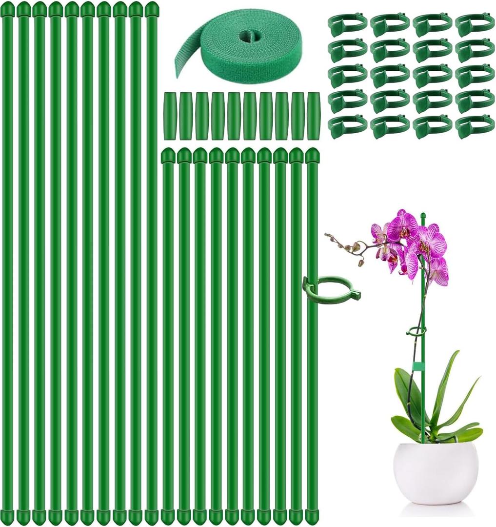 20Pcs Plant Support Stakes 17inch &11inch,Toylin Adjustable Length Plant Support Stake Orchid Stick with Clips for Indoor Outdoor,Garden Pole for Potted Orchid Tomato Vegetables Comes with 20 Ties