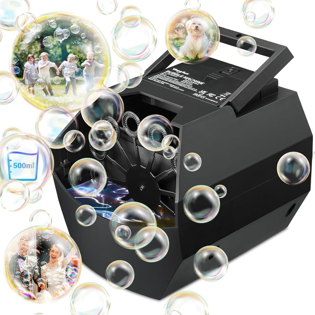 Theefun Bubble Machine: 500ML Automatic Bubble Blower for Kids and Toddlers, Portable Bubble Maker Operated by Plug-in or Batteries for Parties Weddings Birthday Outdoor and Indoor Black