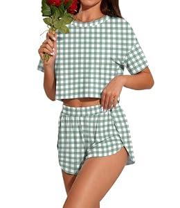 PrinStory Womens Pajama Sets Side Split Shorts Pj Set Cute Pjs 2 Piece Summer Lounge Sets XL