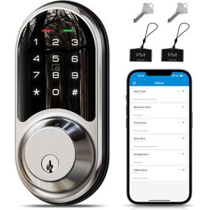 Veise RZ06 Smart Lock for Front Door with App Control, Keyless Entry, Electronic Digital Deadbolt with Touchscreen Keypad Set, Smart Deadbolt, Auto Lock, Easy Installation, Satin Nickel