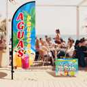 HunnmingRe 6 Pcs Aguas Frescas Sign Set Includes 7ft Aguas Frescas Feather Flag with Pole Kit and 5 Pcs Double Sided Yards Signs with Stake Advertising Feather Banners Sign for Summer Outdoor Business