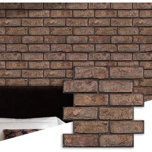 Commomy 3D Faux Brick Wall Panels Peel and Stick - 10 pcs 11.8x 11.8Small Size PVC Brick Backsplash Wall Tiles Brown Brick Wallpaper for Kitchen,Bedroom,Bathroom,Living Room,Fireplace,RV