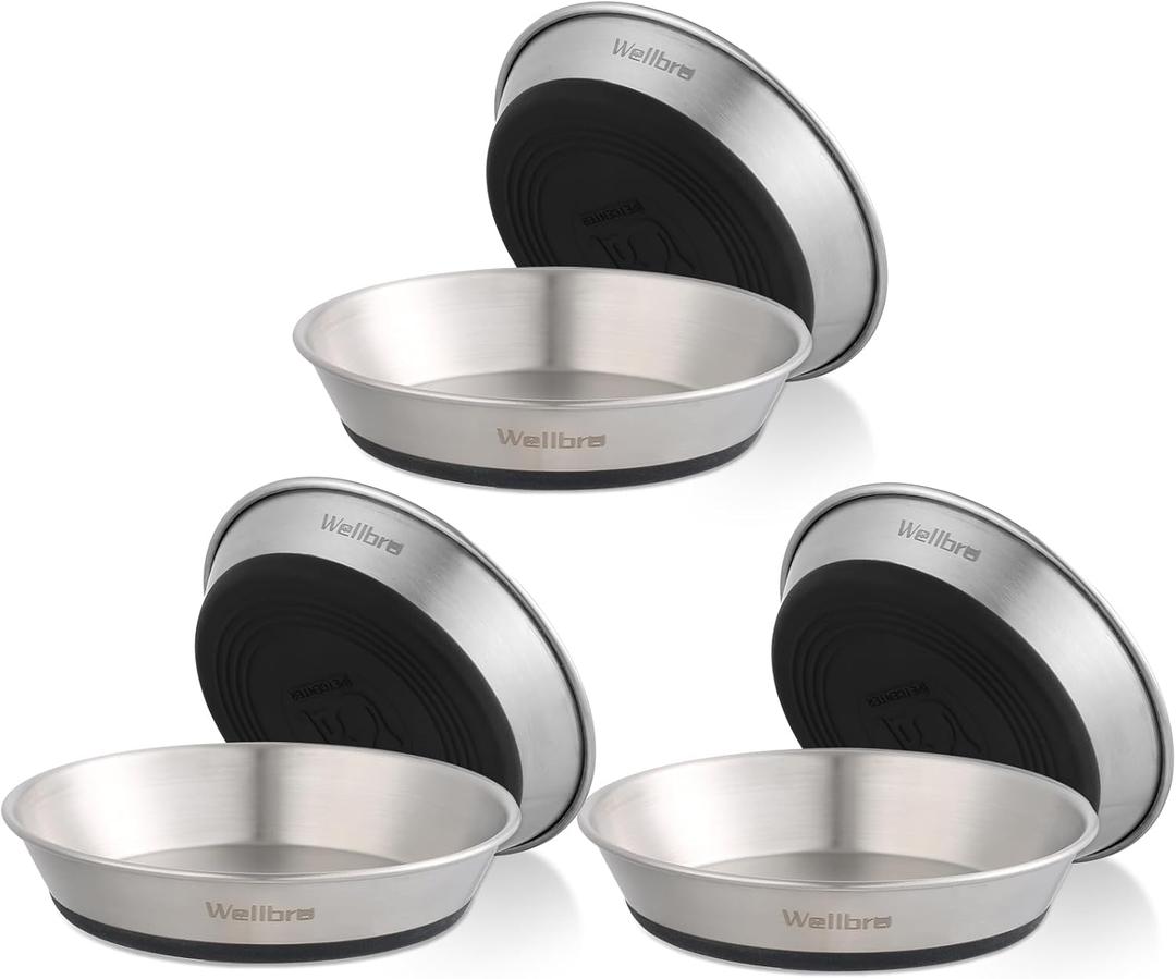 Cat Bowls, 6 Pcs Stainless Steel Bowls for Food and Water, Whisker Fatigue Shallow Non-Slip Cat Dishes Plates for Small Dog Puppies Cats