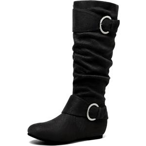 DREAM PAIRS Women's Knee High Low Hidden Wedge Boots Suede Faux Fur Lining Side Zipper Knee High Boots (9.5)