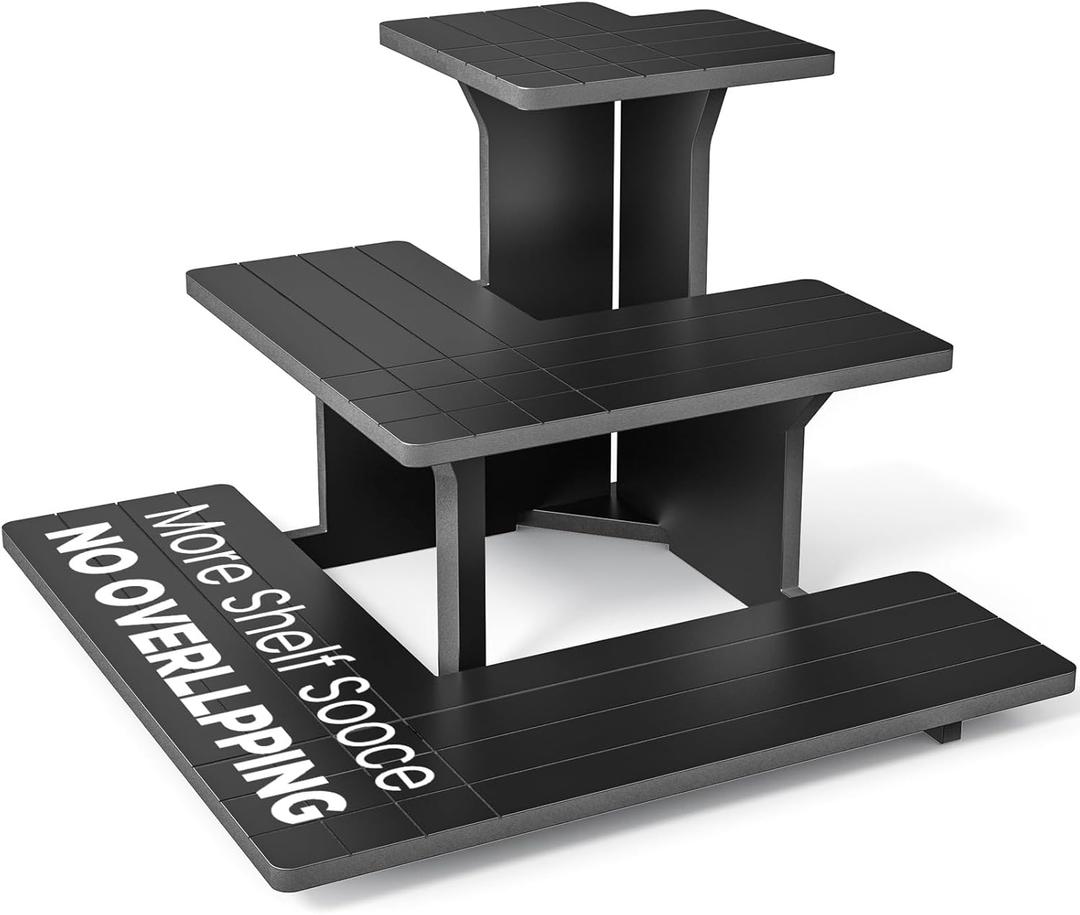 3 Tier Display Stands for Vendor Events, Display Stand Portable for Shop Retail, Display Shelves for Vendors, Candles, Glasses, Glass Jars, Crafts, Jewellery, Black Farmers Market Stand (Corner)