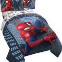 Jay Franco Marvel Spiderman Crawl 4 Piece Twin Bed Set - Includes Reversible Comforter & Sheet Set Bedding - Fade Resistant Microfiber - (Official Marvel Product), Multi - Spiderman