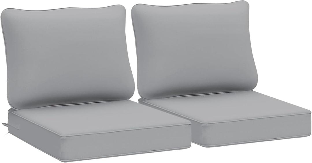 AAAAAcessories Outdoor Deep Seat Cushions, Waterproof, Fade-Resistant Patio Furniture Replacement Cushions, 24" x 24" x 5", Set of 2, Gray (24x24-19'' Mid Back-2 Count)