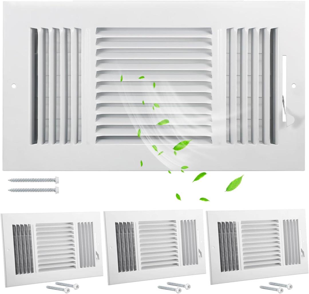 Wesiti 4 Pcs 12 x 6 Inch Vent Covers for Home Ceiling HVAC Sidewall Air Register 3 Way Vents Wall Register Solid Steel Manual Adjuster for Home Bathroom Toilet Office (White)