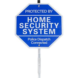 Protected By Home Security System Signs for Yard - 10" x 28" Police Dispatch Connected Warning Sign with Ground Stake - Rust Free Aluminum Composite - UV Protected