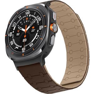 Magnetic Band Compatible with Samsung Galaxy Watch Ultra 2/Ultra (2025/2024) Band 47mm, 22mm Silicone Sport Strap for Women Men, D-Brown/L-Brown
