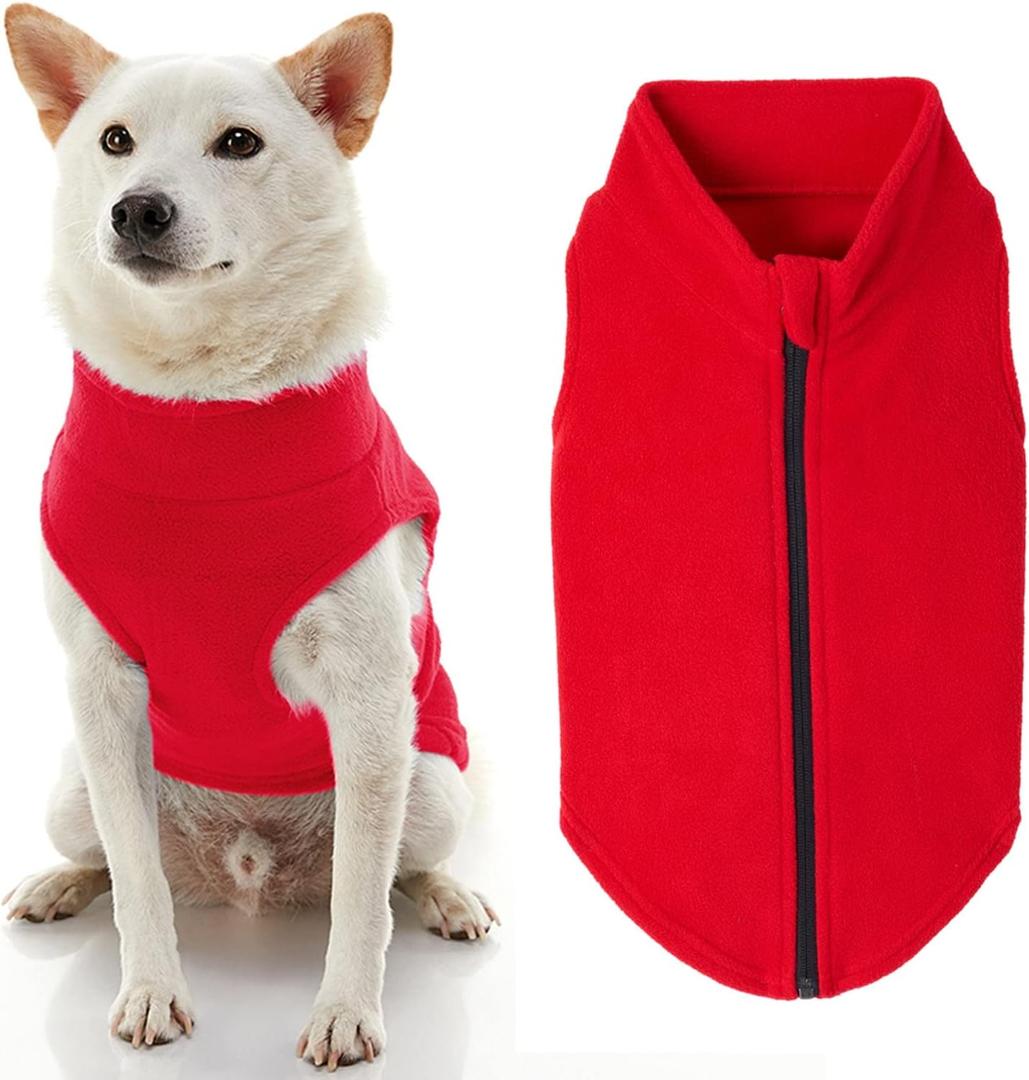 Gooby Zip Up Fleece Dog Sweater - Red, 2X-Large - Warm Pullover Step-in Jacket Without Ring Leash - Winter Clothes for Small and Medium Dogs (2X-Large chest (~25.5"))