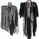 JOYIN 2 Pcs Halloween Hanging Grim Reaper Decorations Outdoor, 53” and 31.5" Halloween Hanging Skeleton Ghosts Scary Decor for Yard Patio Outside Lawn Garden, Haunted House Prop, Party Supplies