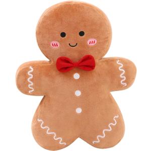 Eoieov Christmas Gingerbread Man Pillow Plush Stuffed Gingerbread Pillow Fun Gingerbread Shaped Decorative Throw Pillows for Sofa Cushion Christmas Party Decor Khaki,15.7"