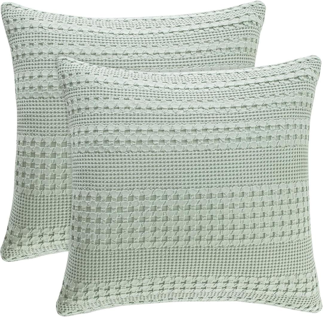 PHF 100% Cotton Waffle Weave Euro Sham Covers, 2 Pack 26" x 26" Bed Pillow Covers for Elegant Home Decor, No Filling, Luxury Aesthetic Soft Euro Pillow Cases for Bed, Sage Green PHF 100% Cotton Waffle Weave Euro Sham Covers, 2 Pack 26" x 26" Bed Pillow Covers for Elegant Home Decor, No Filling, Luxury Aesthetic Soft Euro Pillow Cases for Bed, Sage Green