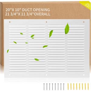 20 x 10 Return Air Grille Duct Opening, White Steel HVAC Vent Cover, Ceiling Sidewall Floor Cold Air Intake Register Grille, Outer Dimensions: 21.75"W x 11.75"H