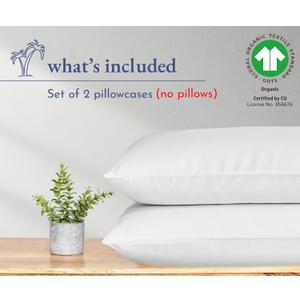 California Design Den 100% Organic Cotton Pillow Cases Queen/Standard Set of 2, Soft & Cooling Percale Weave Cotton Pillowcases (Bright White)