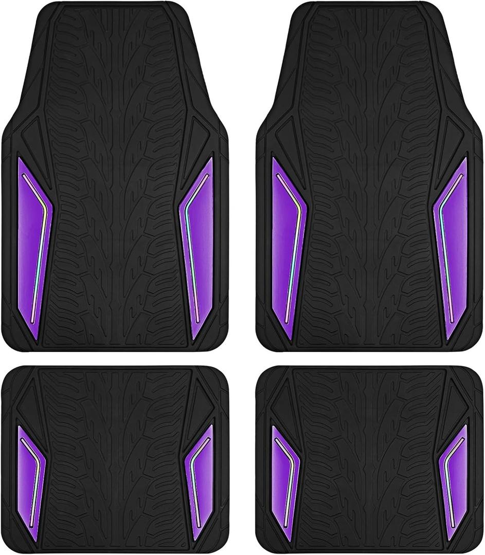 PIC AUTO Rubber Floor Mats, Purple Aluminum Film with Colorful Piping Floor Mats for Cars, Car Mats with Non-Slip Backing, All-Weather Protection, Trim-to-Fit Liner for Cars, SUVs, Trucks, Vehicles