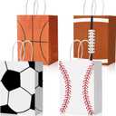 Leezmark 28 Pcs Sports Party Favor Bags - Sports Theme Paper Gift Bags with Handles for Basketball Soccer Baseball Football, Kids Sports Birthday Party Decorations & Goodie Bags
