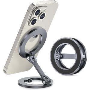 Itramax Magnetic Ring Phone Holder for iPhone 16,Double Ring Adjustable Cell Phone Stand,Magnetic Phone Holder 360 Rotation Portable Mount for iPhone 15 14 13 12 Pro Max,Mag/Safe Case,Gym,Golf Cart (Grey)