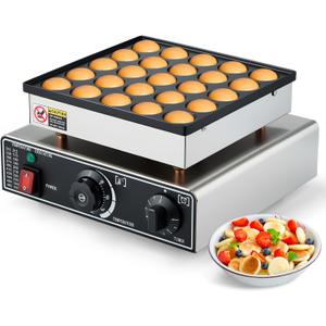 Commercial Mini Dutch Pancake Maker,25PCS Dorayaki Maker,Non-stick Dutch Poffertjes Grill,Stainless Steel Muffin Waffle Maker,Electric Hotcakes Machine for Breakfast,Snacks,Desserts