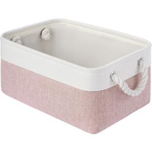 Storage Baskets for Shelves 13.8x9.8x6.7 Inch, Foldable Fabric Storage Bins with Handles, Small Storage Baskets for Organizing Closet, Office, Home Organization (1-Pack, White&Pink)