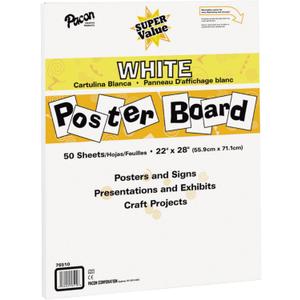 Scola Super Value Poster Board, 22 x 28 Inches, White, Pack of 50