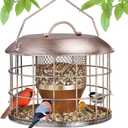 Metal Caged Bird Feeder, Squirrel Proof Bird Feeders for Outdoors Hanging, Wild Birds Feeder for Small Sparrows Finchs, Squirrel Chew-Proof Birdfeeder for Outside Backyard Birding Watching Gifts