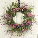 26" Spring Summer Wreaths for Front Door, Artificial Green Eucalyptus Lavender Purple Daisies Wildflower Berries Handmade Floral Year Round Indoor Outdoor Porch Home Decor